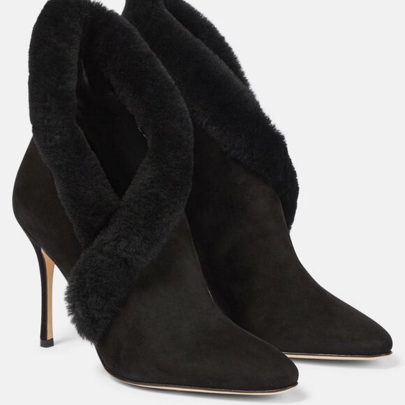 Manolo Blahnik Nestanu 105 Suede Ankle Boots - Picture 1 of 13